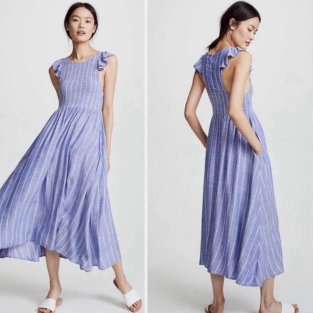 Free People Womens Chambray Butterflies Smocked Midi Dress Sz XS